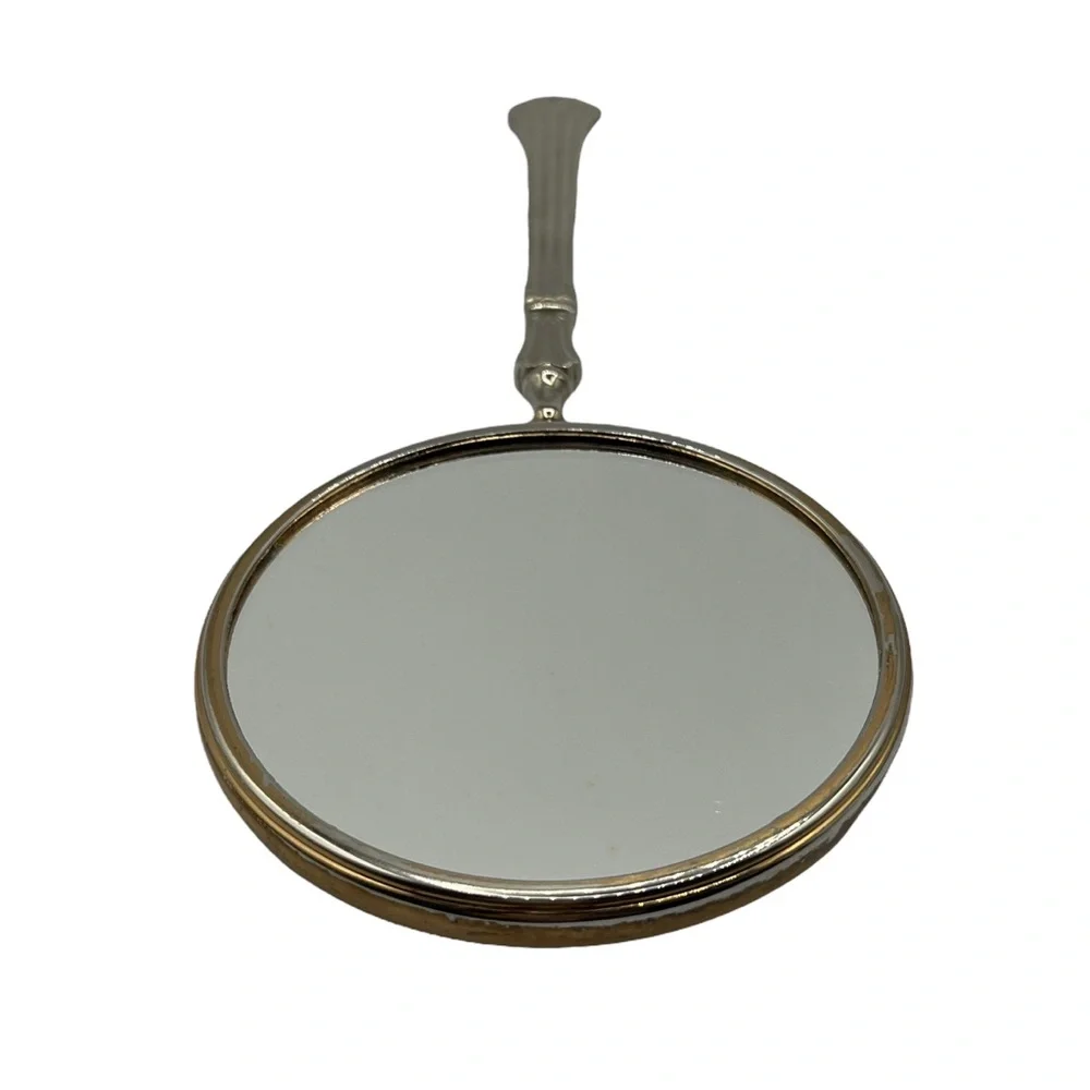 Vintage Hollywood Regency Brass Plated Magnifying 2 Sided Hand Mirror Vanity